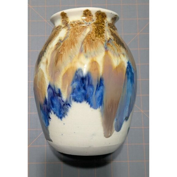 Handcrafted Studio Pottery Vase 7" Tall Drip Glaze Colorful & Unique - Picture 1 of 15